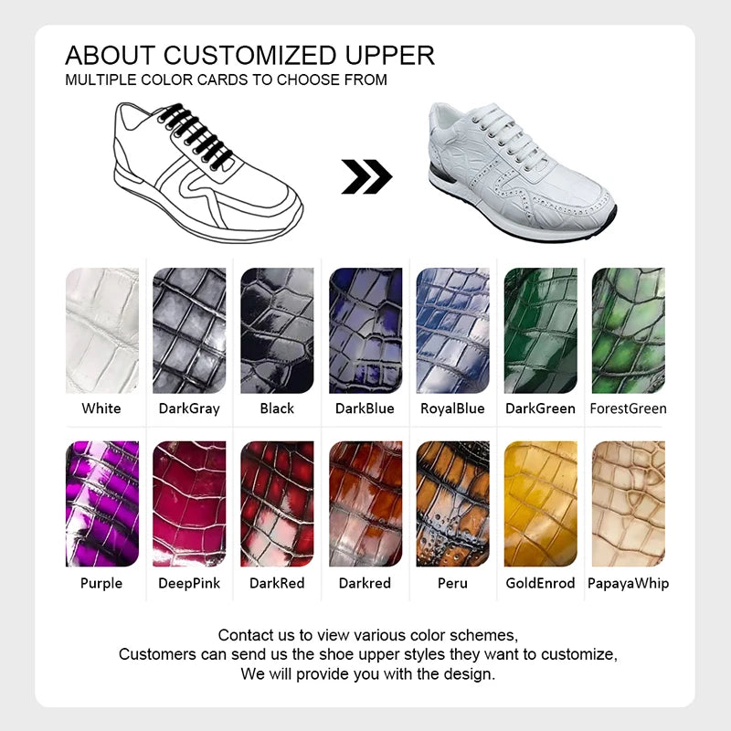 Stylish Genuine Crocodile Leather Men's Sport Shoes Comfortable Men's Running Shoes White Fashion Sneakers Casual Shoes for Men