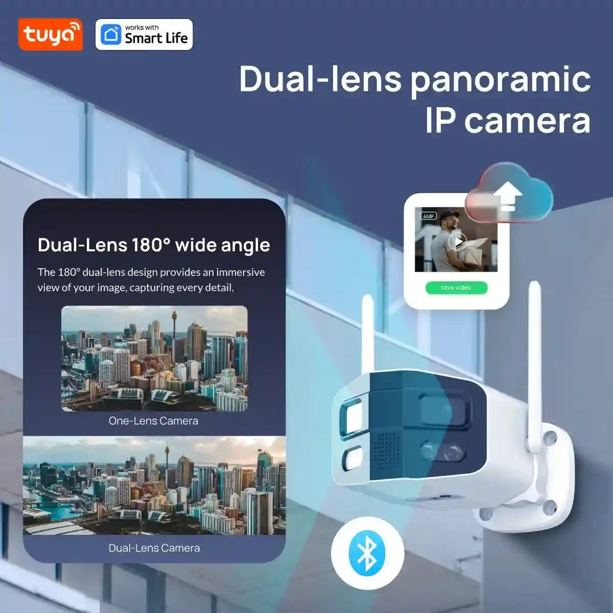 4MP Dual-Lens WiFi Security Camera - 180° Panoramic Home Monitoring Tidesmit