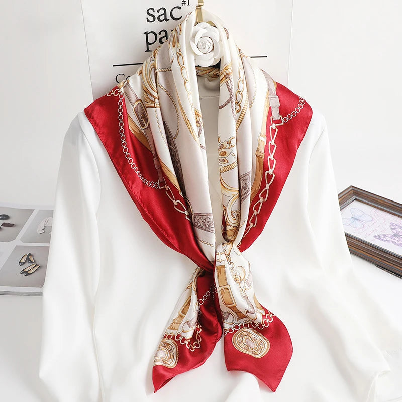2023 Lady Hair Head Wrap 100% Mulberry Real Silk Scarf Scarves 90*90 Traditional Russian Style Square Luxury Silk Scarf