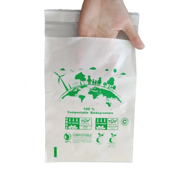 Custom Logo 100% Biodegradable Self-Adhesive Waterproof Courier Bags Tear-Proof Postal Shipping Grocery Poly Material Promotions