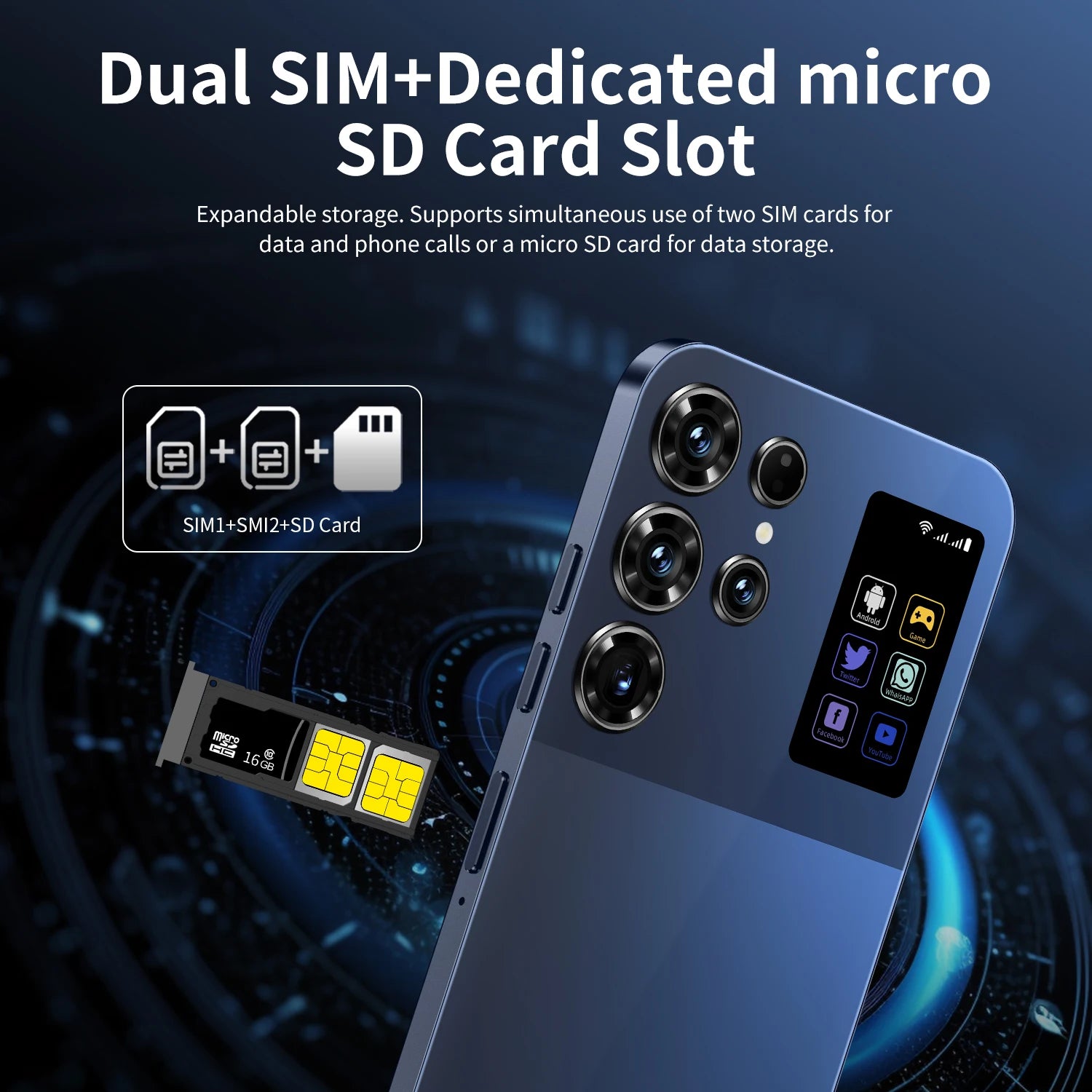 Tidesmit S26 Ultra 5G smartphone with 7.3 inch HD display 16GB RAM 1TB storage Android 14 unlocked mobile device