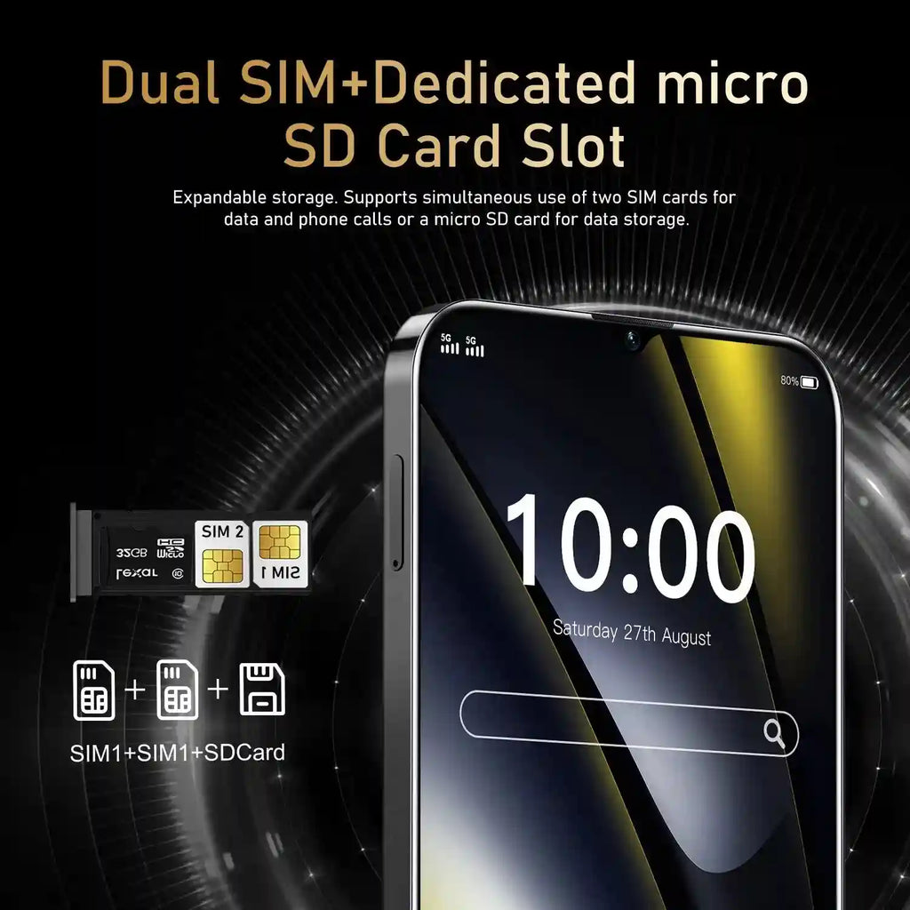 Tidesmit 5G Smartphone, 1TB Storage, 16GB RAM, Dual SIM Unlocked Tidesmit