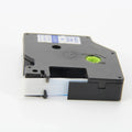 Dymo D1 thermal label cassette, black with blue strip and green supply wheel