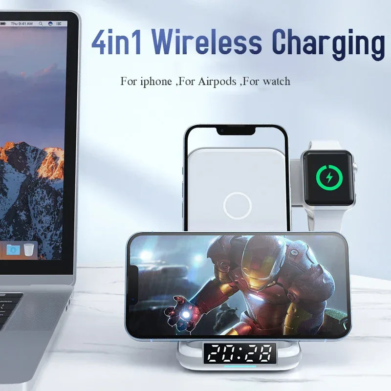 15W Wireless Charger Alarm Clock | 3-in-1 Fast Charging Desktop Station Tidesmit