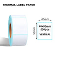Thermal label paper roll with sky blue rim, 40x50mm label size shown