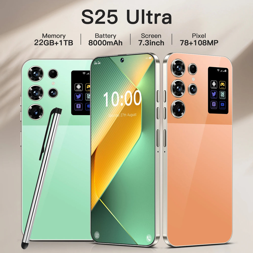 Tidesmit S25 Ultra 5G Android 15 phone with 22GB RAM 1TB storage and 7.3 inch display for high performance.