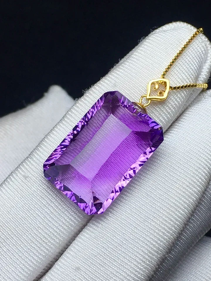 18mm Natural Purple Amethyst Pendant Necklace for Women Gift 18K Gold Healing Crystal Beads Stone Gemstone Silver Chains AAAAA