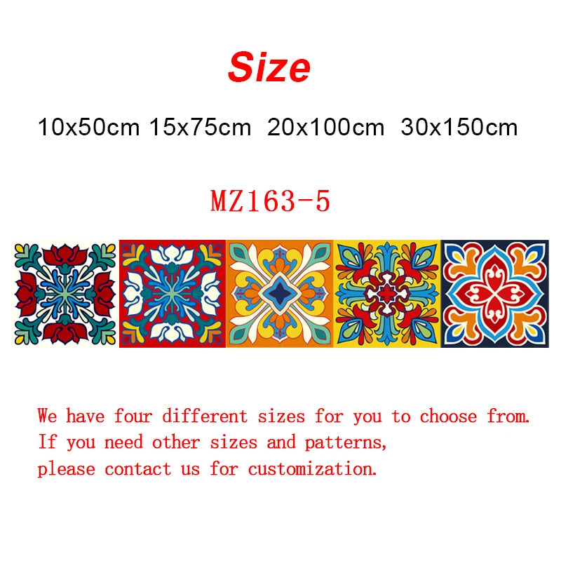 Colorful ceramic tile wall sticker set with floral medallion mosaic, red, teal, and blue peel-and-stick PVC