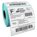 Thermal shipping label roll with blank white labels and barcode address area
