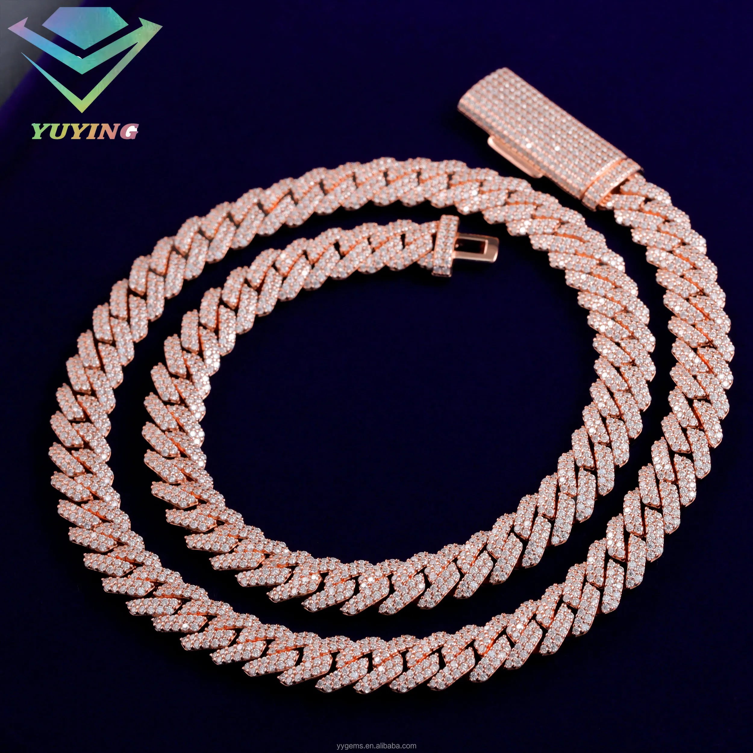 8mm-12mm Width 100% Pass Tester 18k Gold Plated 2rows VVS Moissanite  925 Silver Cuban Link Chain for Hip Hop Rapper Jewelry
