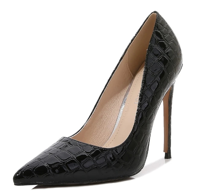 Sizes 46 Classic Style Women Patent Pointed Toe Slip on 12cm High Heel Shoes Elegant Ladies Plain Stiletto Pumps Black Red Green