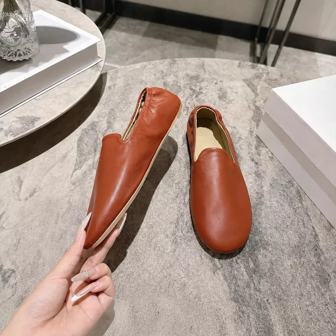 TOMONYE TY-L26 Minimalist Soft Leather Loafers, Comfortable Unstructured Flats for Women, Sexy Round Toe Glove Shoes