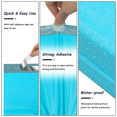 Blue self-adhesive poly mailer with water-resistant sealed flap