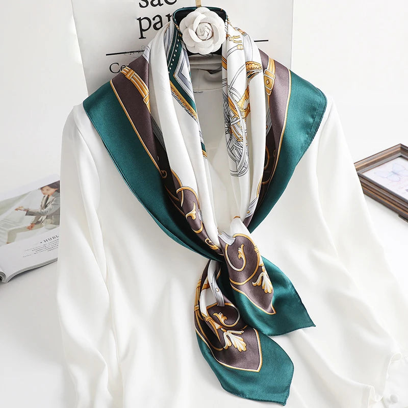 2023 Lady Hair Head Wrap 100% Mulberry Real Silk Scarf Scarves 90*90 Traditional Russian Style Square Luxury Silk Scarf