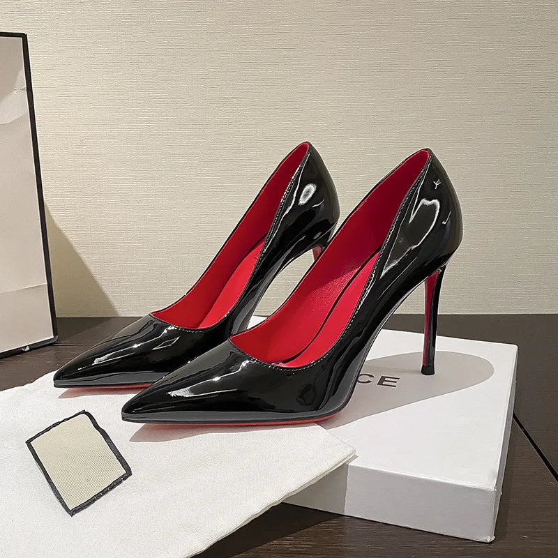 Wholesale Luxury Designer Women's Heels Red Bottom Thin Bridal Black High Heel Pumps Sandals Genuine Leather Upper Slip-On