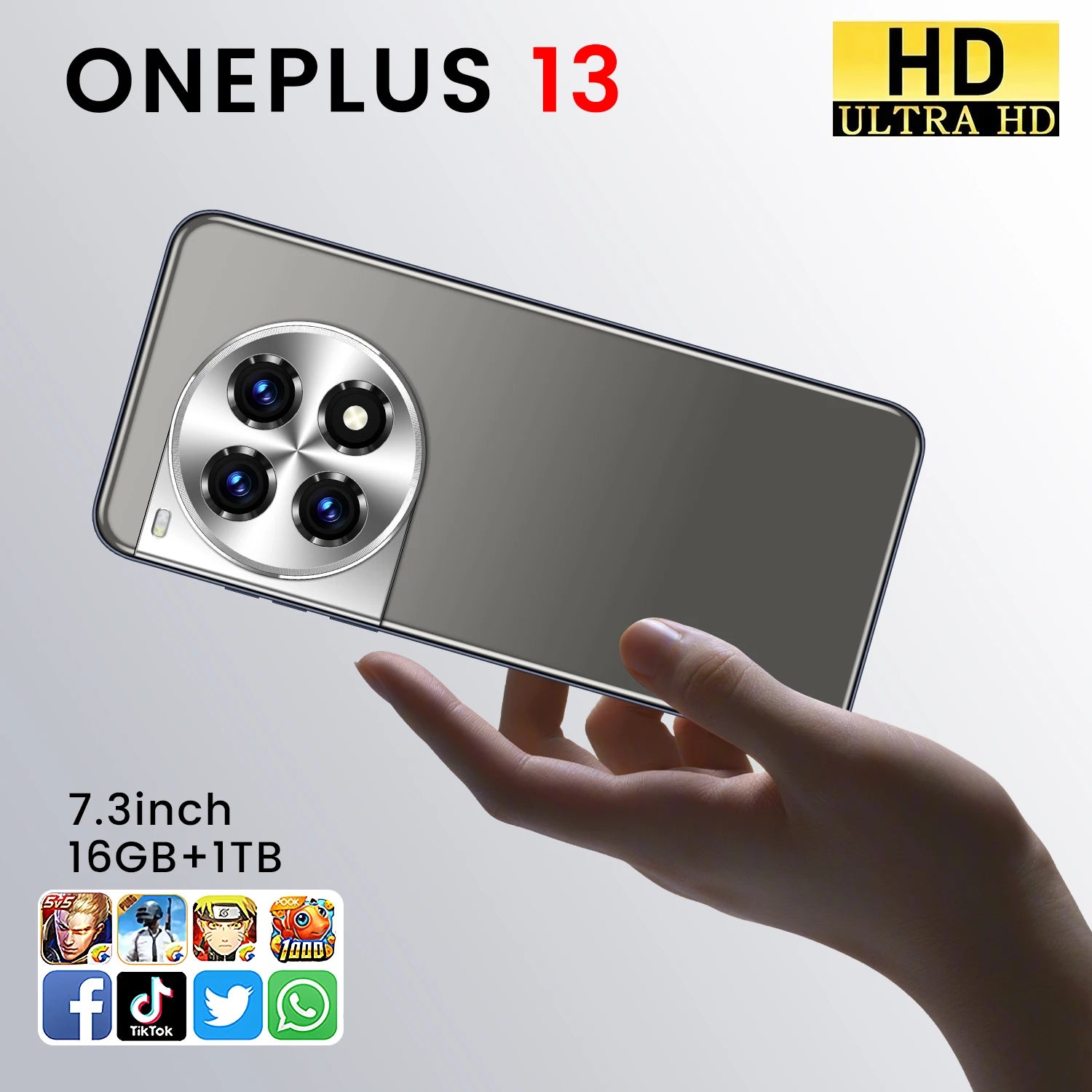 New OnePlus 13 5G smartphone with 16GB RAM 1TB storage and 7.3-inch OLED display, fifth product gallery view.