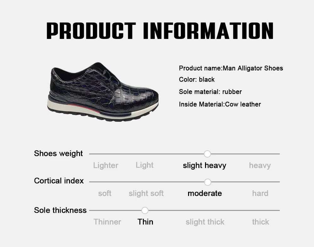Popular Man Shoes Sneakers Quality Genuine Crocodile Leather Sport Shoes for Men Hot Selling Alligator Skin Party Shoes Men
