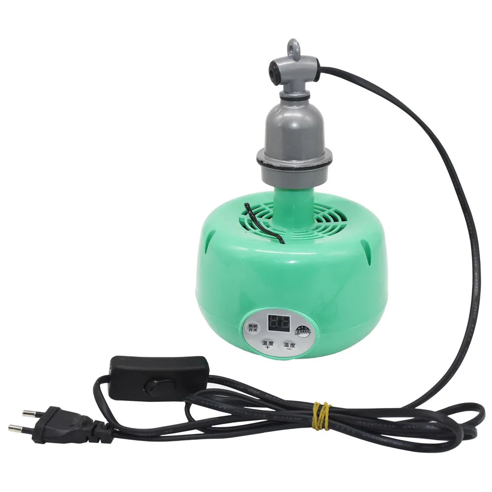 300W green pet heating lamp for chicks and reptiles with digital thermostat temperature controller and power cord.