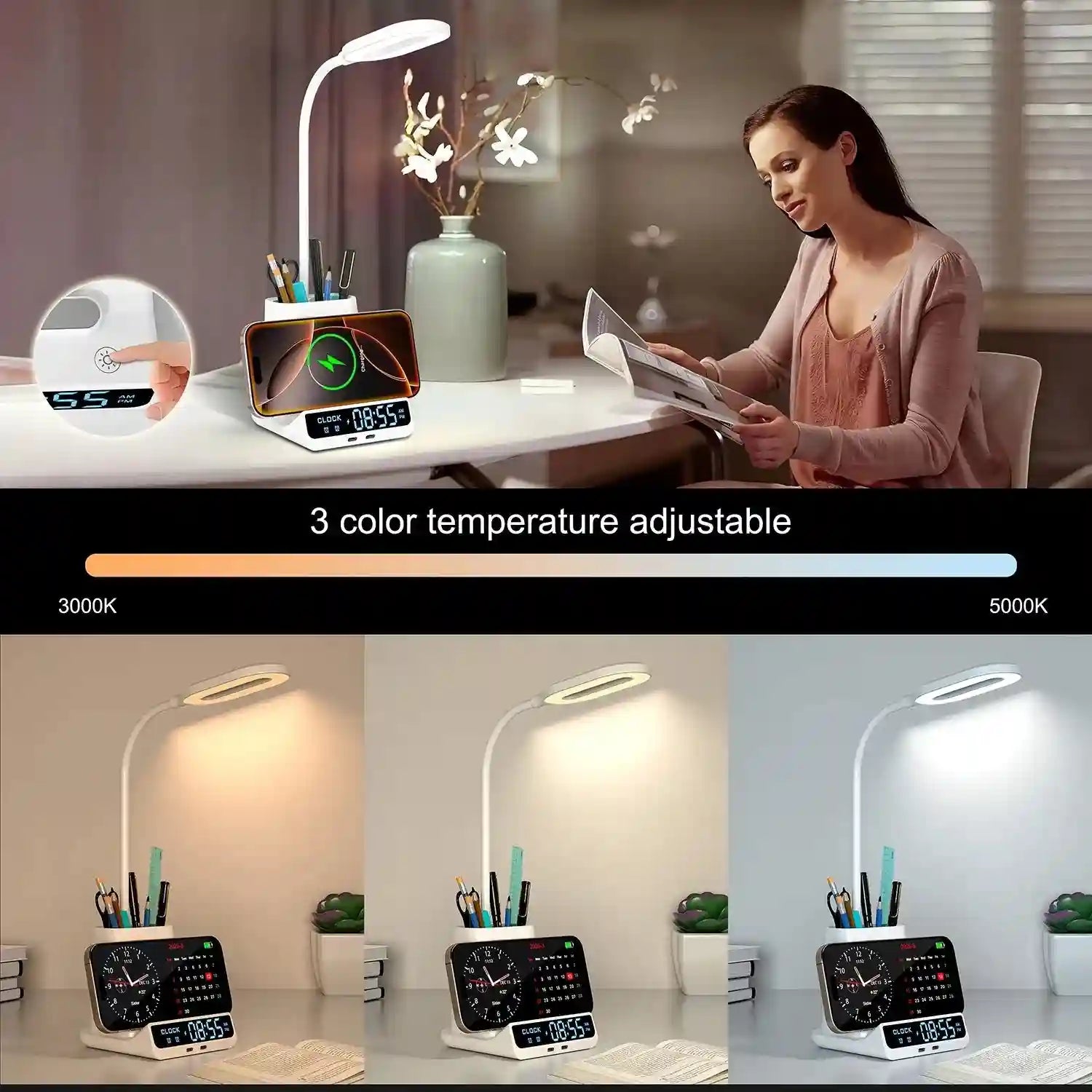 5-in-1 Wireless Charger Desk Lamp, Qi Certified Multi-Device Station Tidesmit