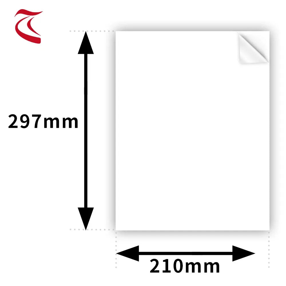 Custom sticker paper sheet with size marking 297 x 210 mm and 210 mm width
