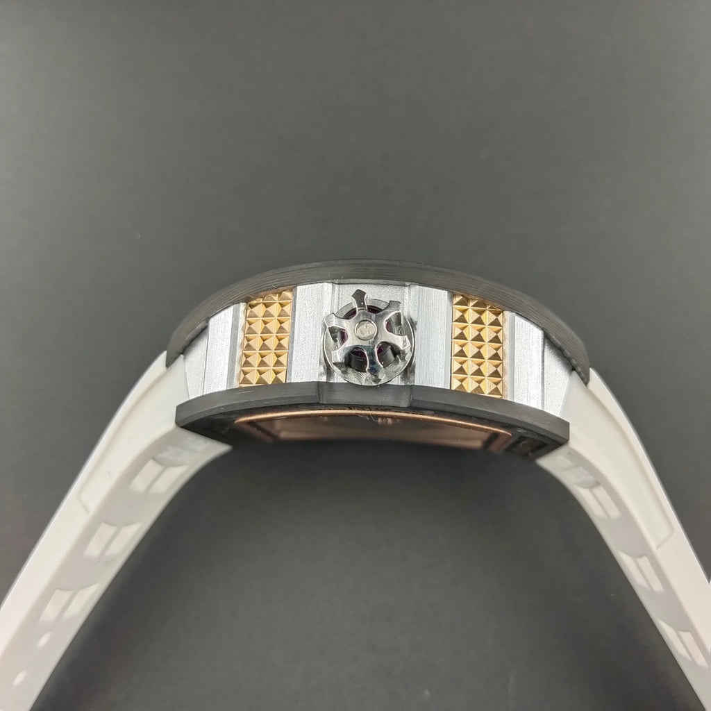 Top Designer Limited Edition Watch Rose Gold Plated Dial Carbon Fiber Case Rock Style Watch Waterproof Casual Mechanical Watch