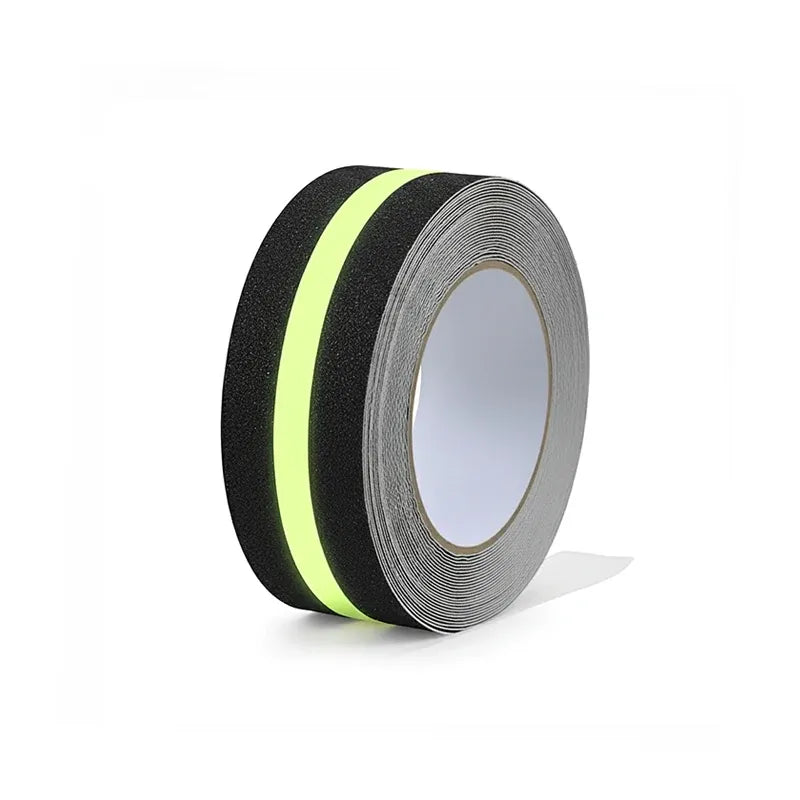 Black non-slip tape roll with neon green glow stripe, textured anti skid surface