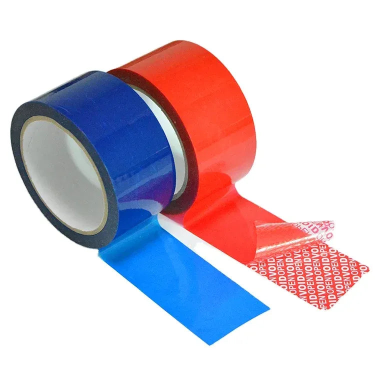 Blue void seal tape strip with red and blue rolls, tamper-evident VOID printing