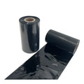 Black thermal transfer ink ribbon roll with glossy strip and two visible cores