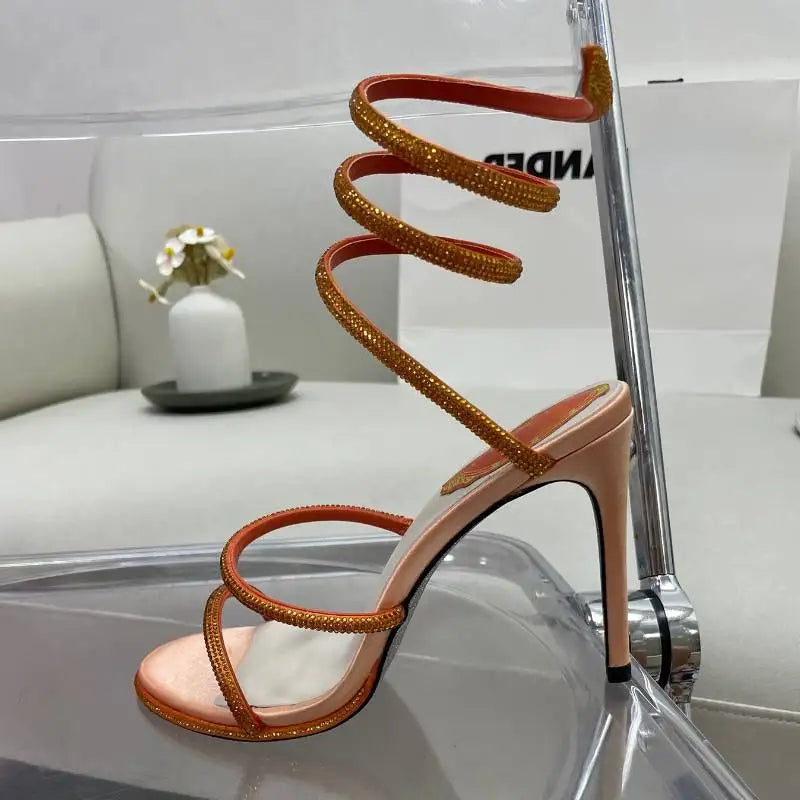 2023 Talon De Mariage Real Leather Silver Sole Wrap Around Luxury Heels for Lady
