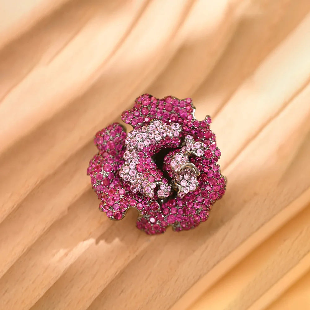 TIANSHE Euro-American Vintage Luxury S925 Pure Silver Camellia Flower Brooch High-end Zircon Pin Accessories for Women
