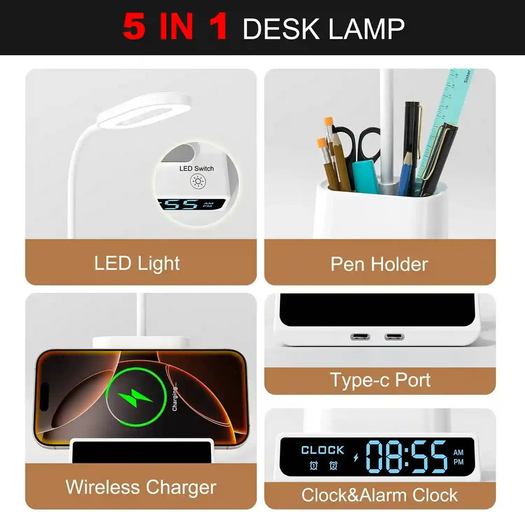 5-in-1 Wireless Charger Desk Lamp, Qi Certified Multi-Device Station Tidesmit