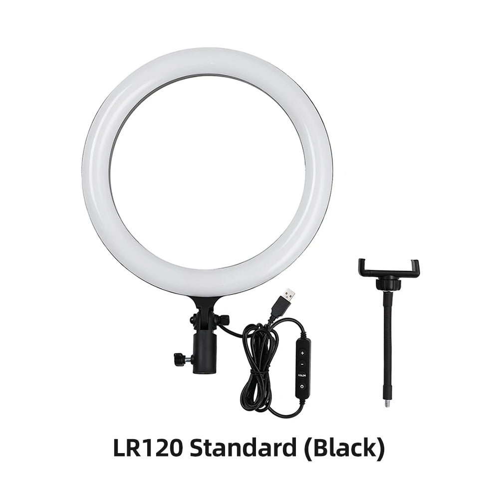 LED Ring Light with Adjustable Color Temperature for Video and Makeup LR120 Black China Mainland Tidesmit