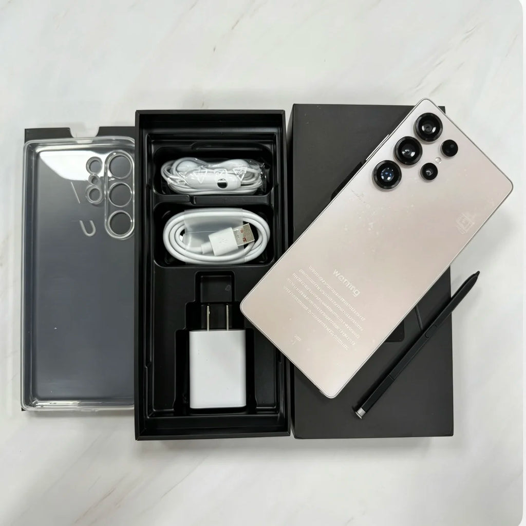 Close-up of Tidesmit S25 Ultra smartphone showing metallic frame, charging port, and tactile buttons in sleek finish.