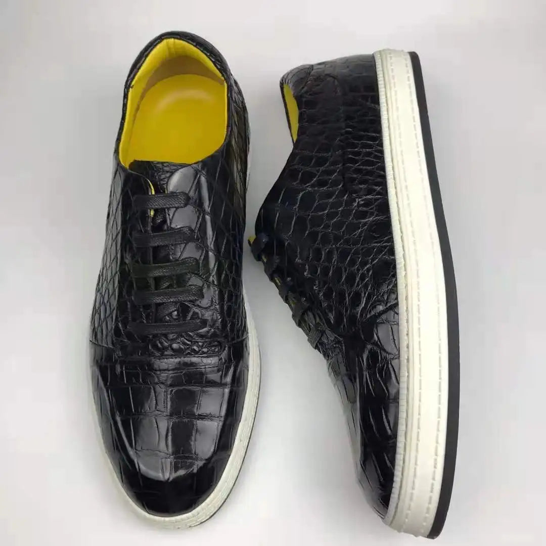 Latest Handmade Genuine Crocodile Leather Men's Sneakers Shoes Skateboard Branded Shoes Men Sneaker Luxury Casual Shoes Men
