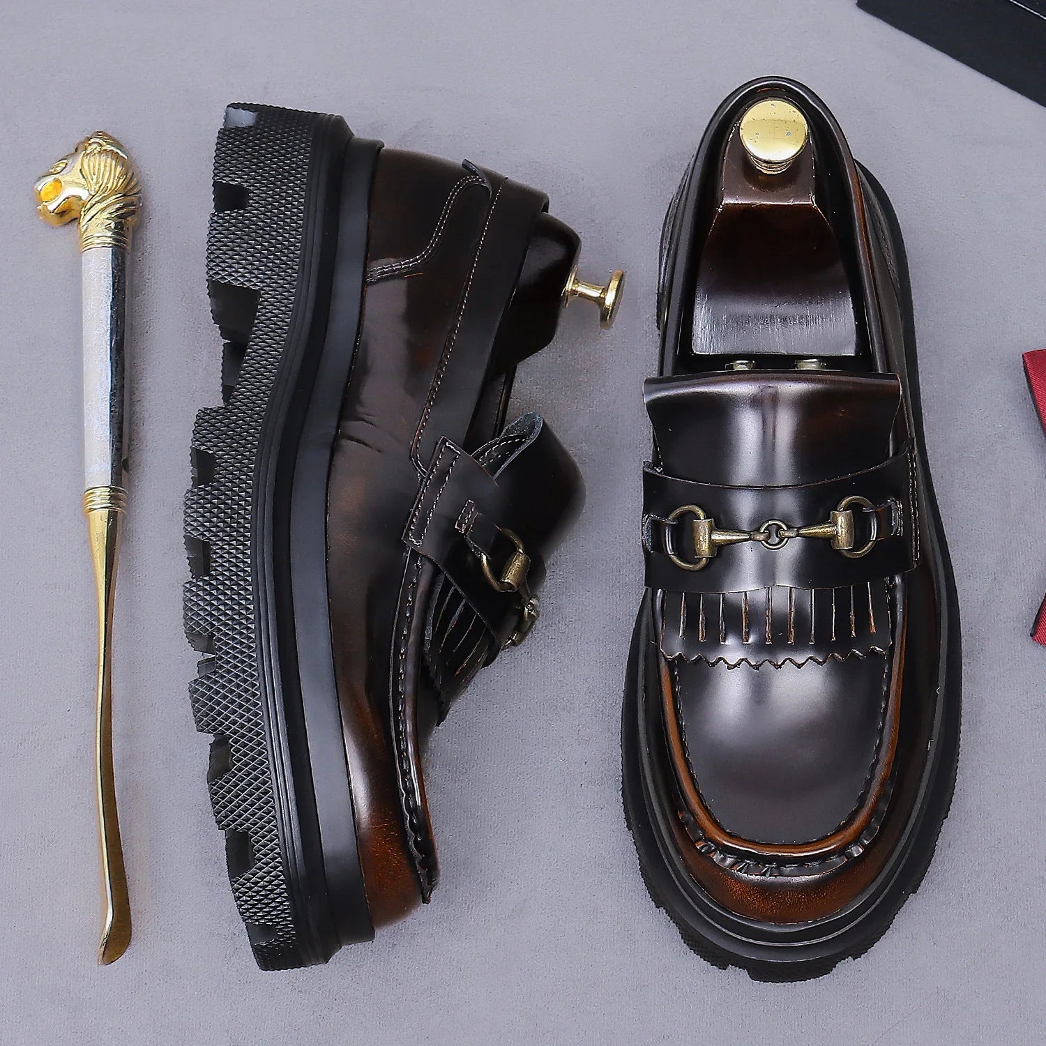 British Style Stylish Men's Genuine Cowhide Loafers Fashionable Casual Leather Shoes Thick-soled