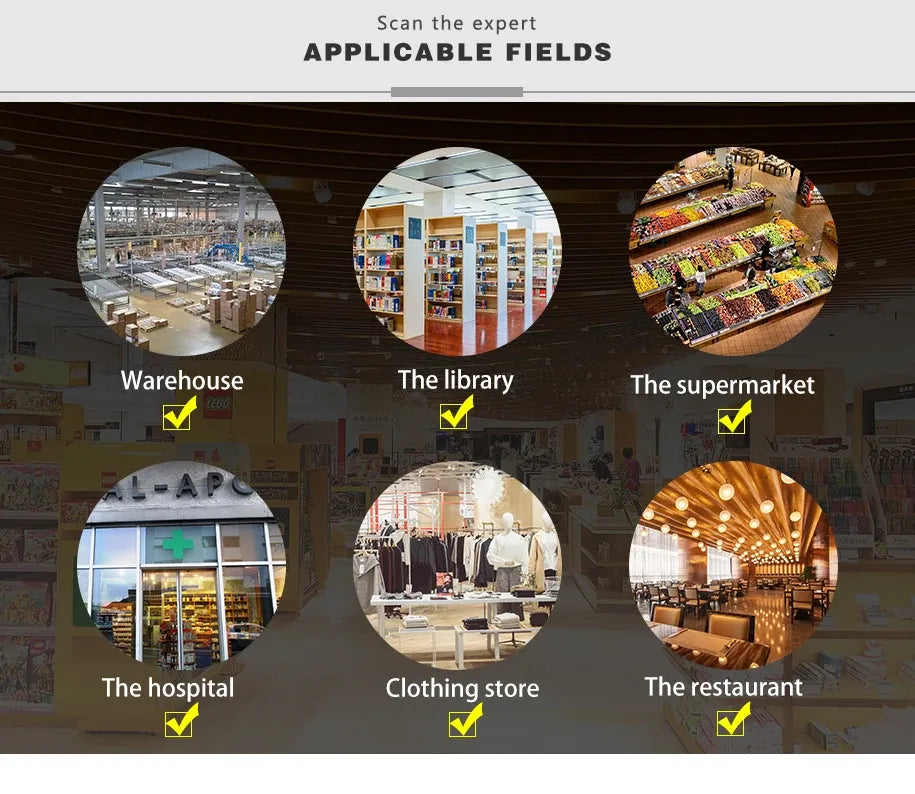 Handheld barcode scanner for warehouse retail library supermarket hospital and more icons