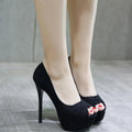 Ultra-high 10 cm Heels Slip-on Closure Waterproof Platform Light Solid Fish-mouth Design Single-strap Velvet Upper Rubber