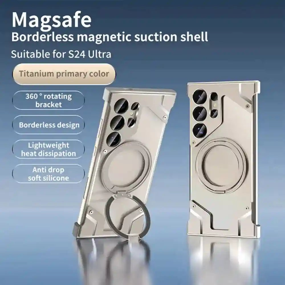 Galaxy S24 Ultra Metal Case with Magnetic Rotating Stand & Drop Protection Titanium Gray PVC box Tidesmit