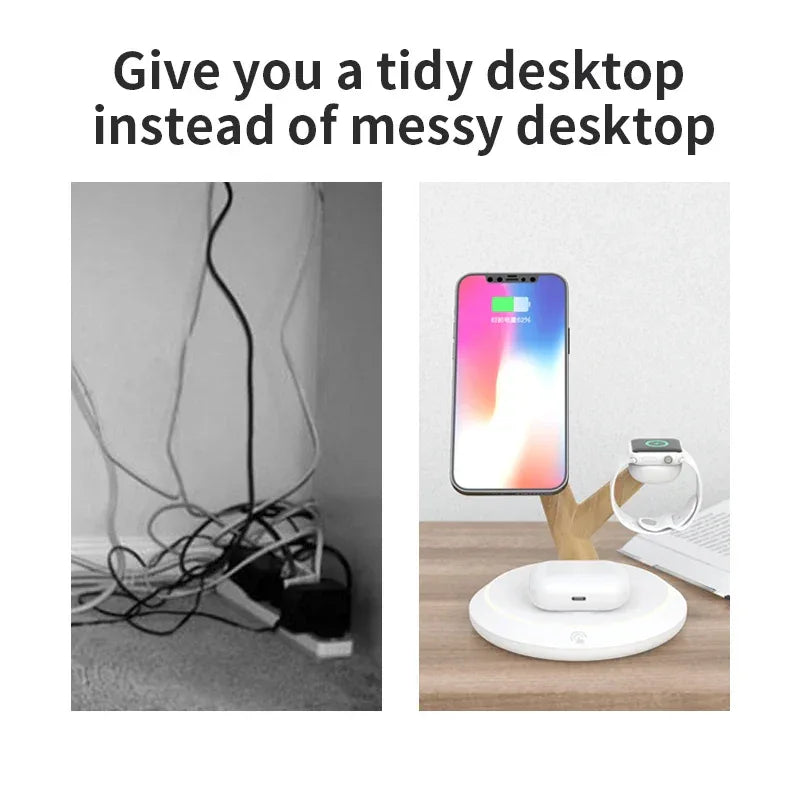 3-in-1 Magnetic Wireless Charger Stand – 15W Desktop Fast Power Tidesmit