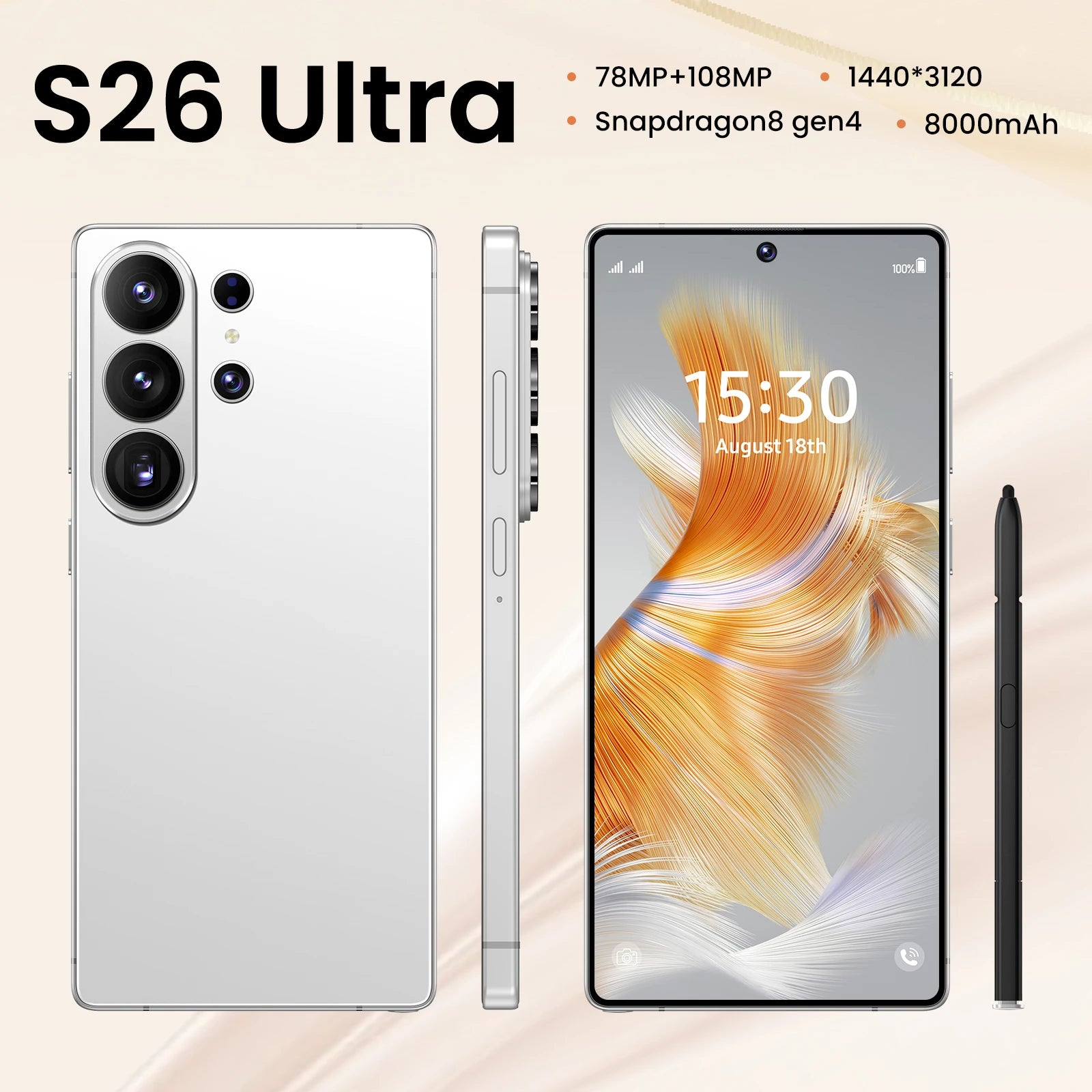 22GB+2TB 2026 S26 Ultra Smartphone for Dual-SIM 5G With High Definition Camera Unlocked Phones 144Hz 108MP LED