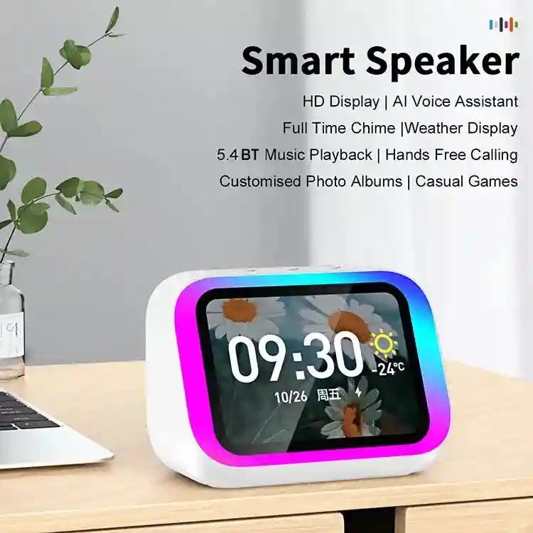 Tidesmit Smart Bluetooth Speaker Clock with 15W Qi Wireless Charging Pad Tidesmit