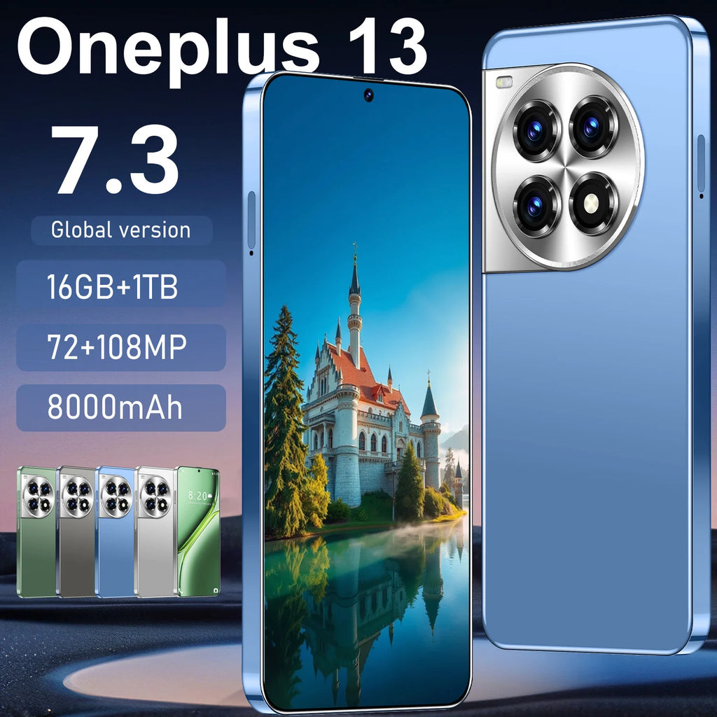 OnePlus 13 5G smartphone with 16GB RAM and 1TB storage showing the 7.3-inch 90Hz OLED display, gallery view 4.