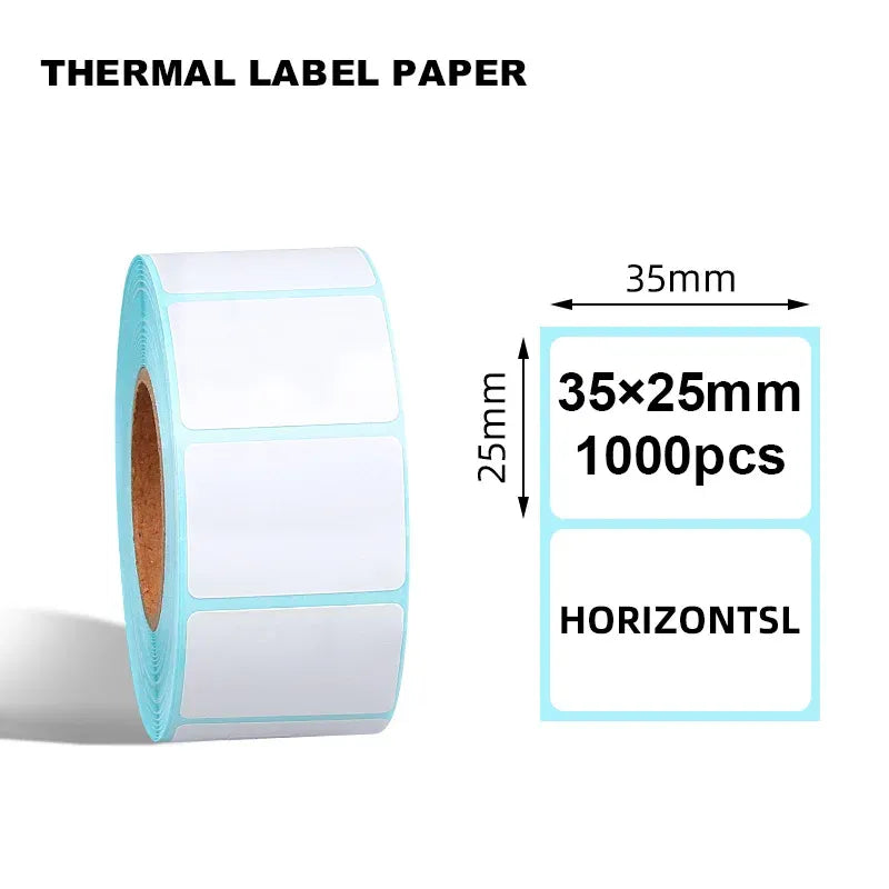 Sky blue thermal barcode label roll, 35x25mm waterproof self-adhesive, 1000 labels