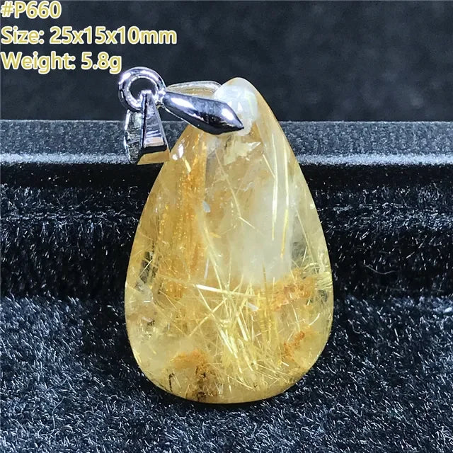 Natural Gold Rutilated Quartz Sterling Silver Pendant Necklace for Women & Men Healing Wealth Gift CCGTC Certified AAAAA