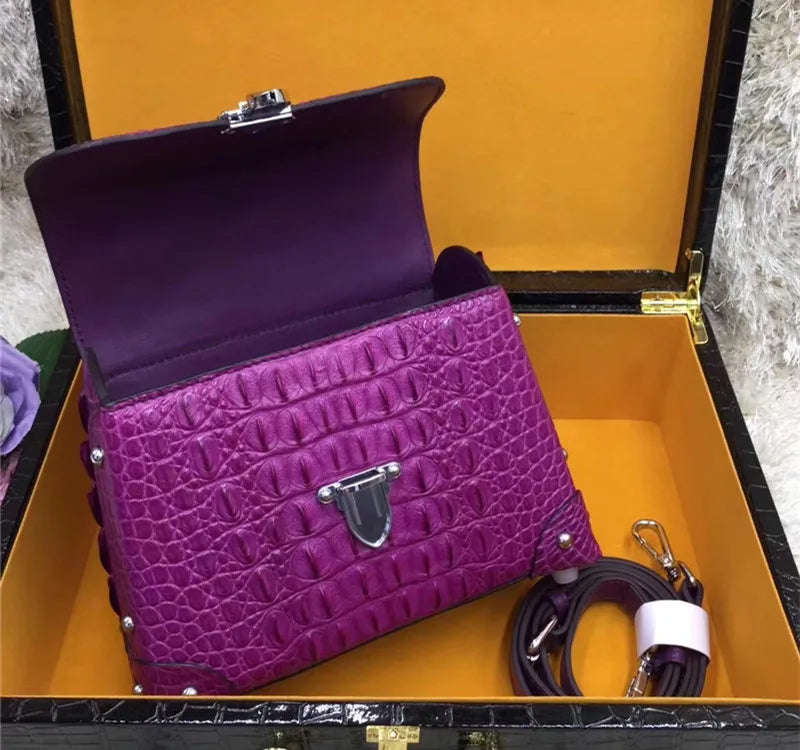 Authentic Exotic Crocodile Skin Women's Small White Purse Genuine Real Alligator Leather Lady Handbag Female Cross Shoulder Bag