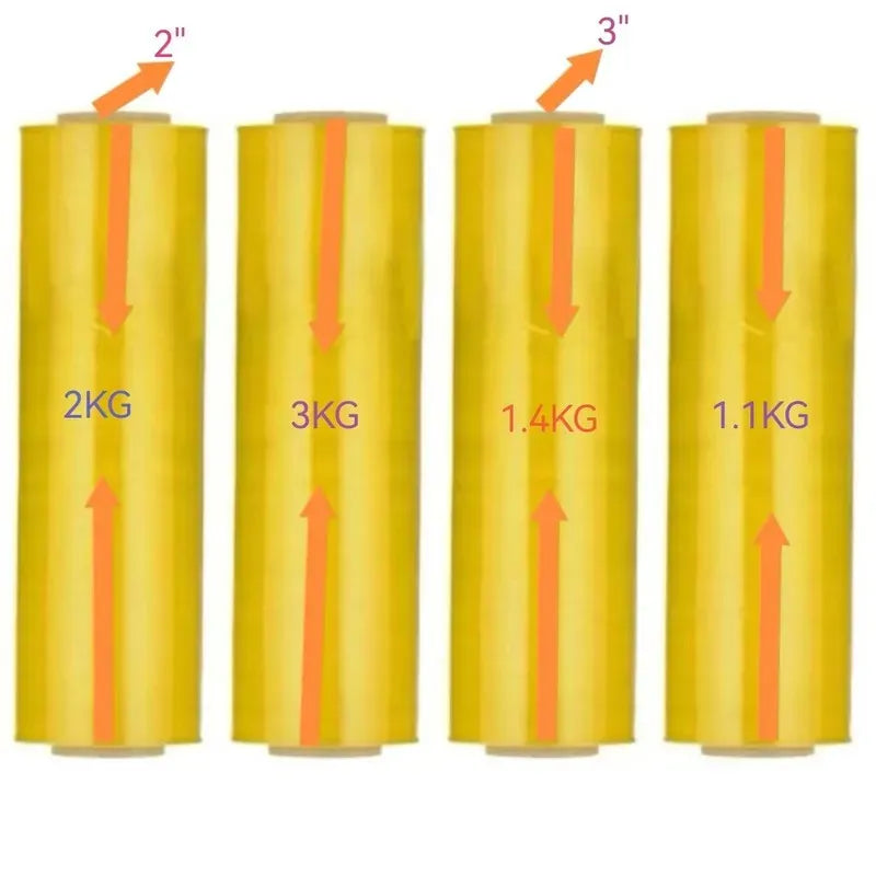 Pre-tape masking film rolls with yellow adhesive tape, multiple widths shown