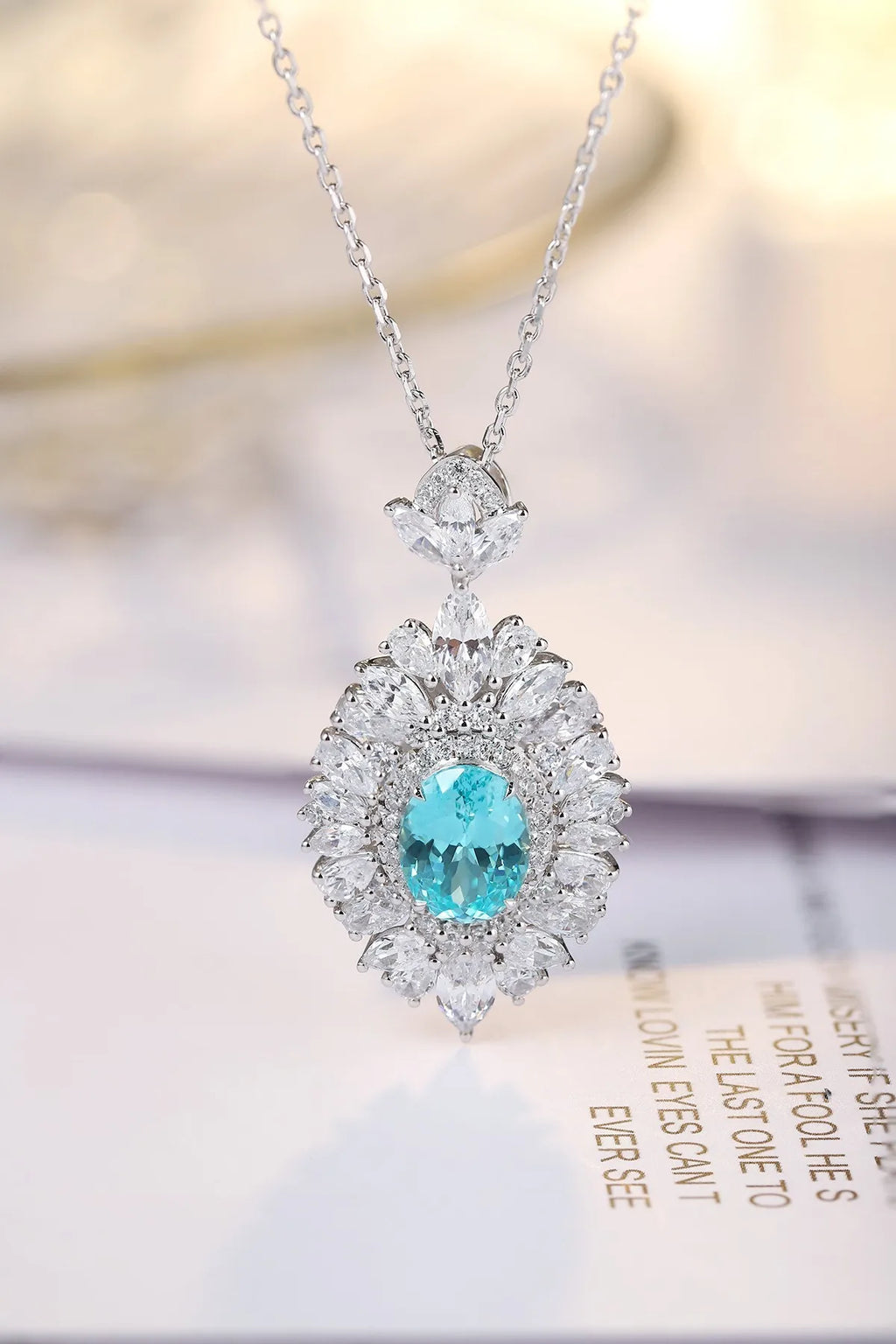 Lanphear Jewelry Original New Silver 925 Sterling Luxury Pendant 4.02ct Lab Grown Paraiba Charm Necklace