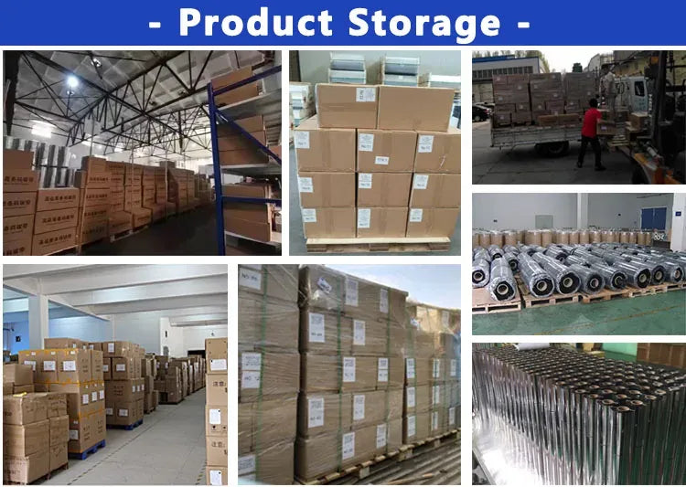 Thermal transfer ribbon jumbo roll product storage with boxed inventory and ribbon rolls