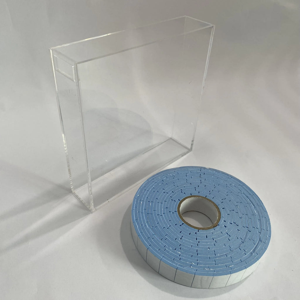 Blue EVA foam tape roll with center hole, self-adhesive rectangular strips