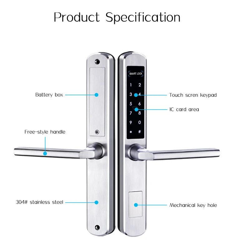 TTLock App Smart Sliding Lock WIFI Electronic Door Lock Bluetooth Digital APP Keypad Code RFID Card Keyless Lock For Hotel/Home